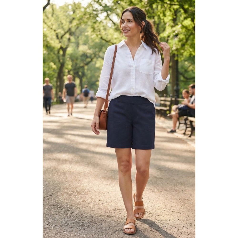 Talbots Petite Navy Blue Pull On Stretch Shorts Size 12P Pockets ID5247
